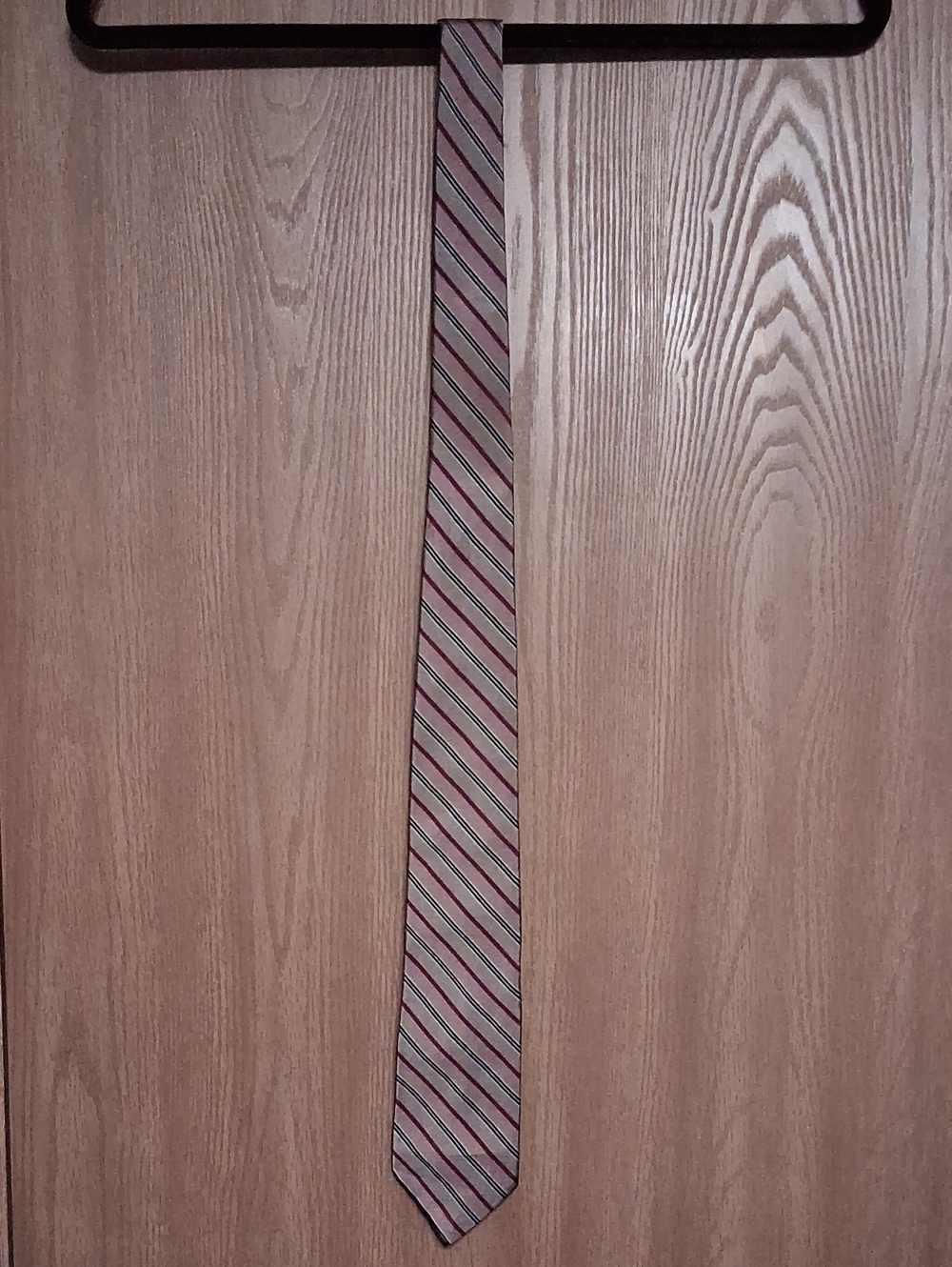 VINTAGE MENS ALL SILK CHRISTIAN DIOR TIE TAN/BLACK/DEEP RED STRIPES